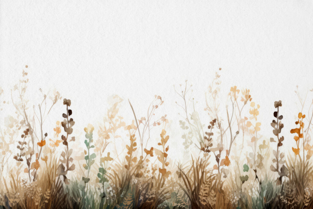 A painting of grass and flowers A painting of grass and flowers