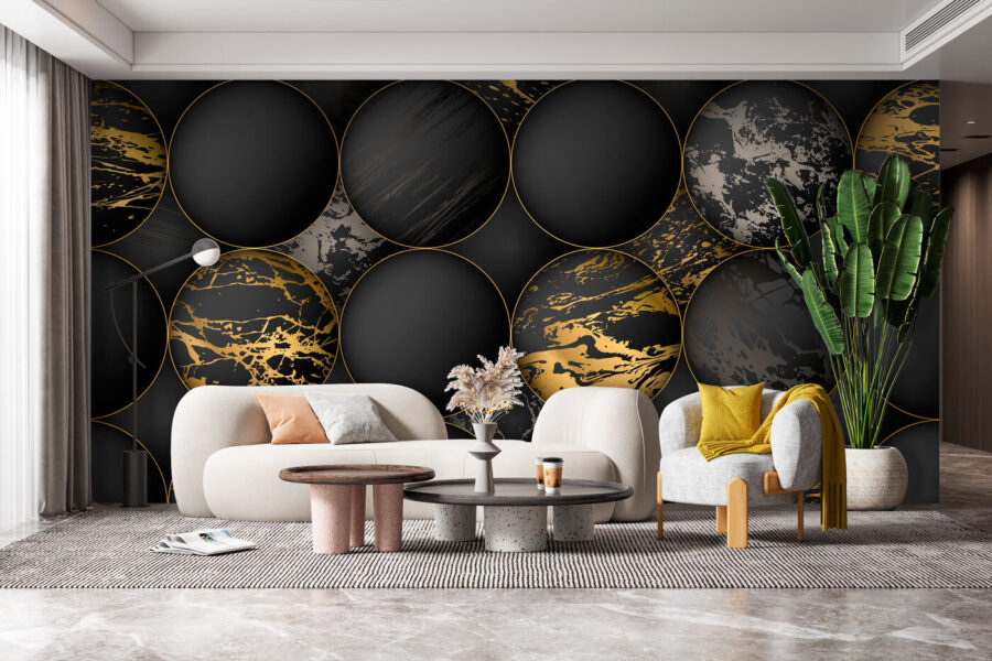 A group of black and gold circles