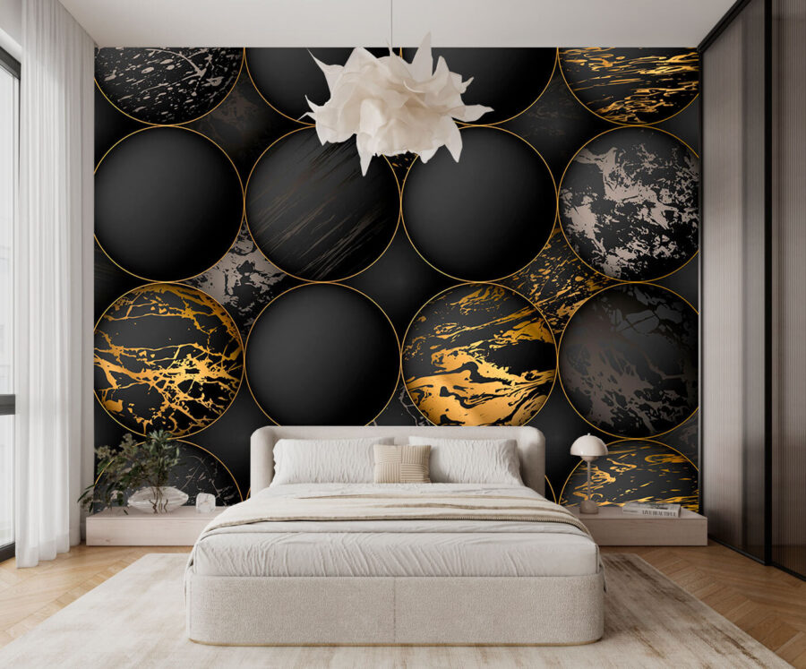 A group of black and gold circles