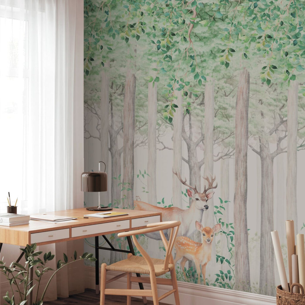 A painting of animals in a forest A painting of animals in a forest
