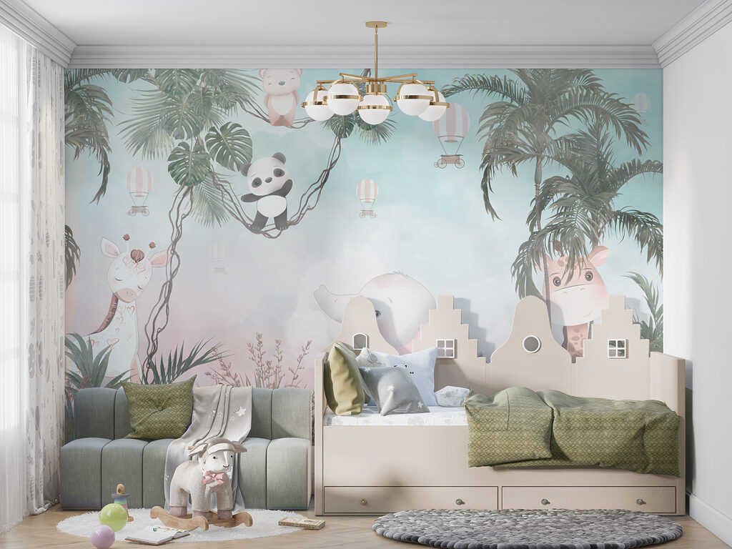 A cartoon of animals on a rope A cartoon of animals on a rope