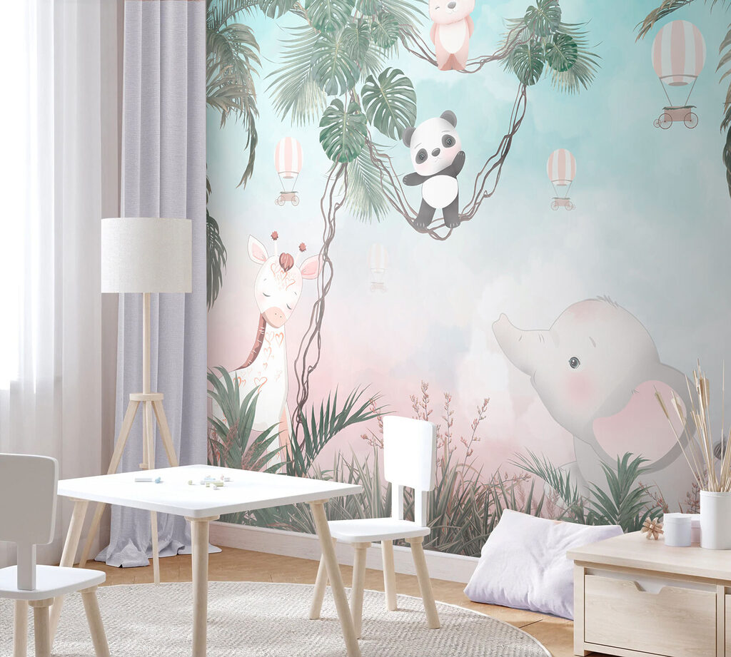 A cartoon of animals on a rope A cartoon of animals on a rope