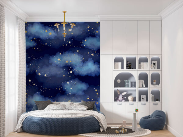A blue sky with clouds and stars A blue sky with clouds and stars