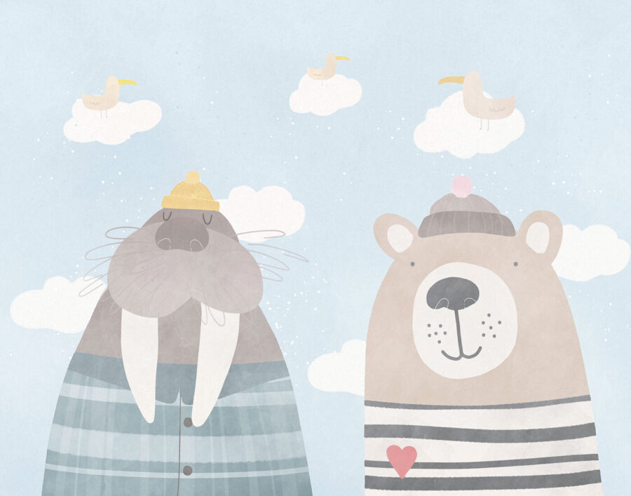 A walrus and bear in the sky