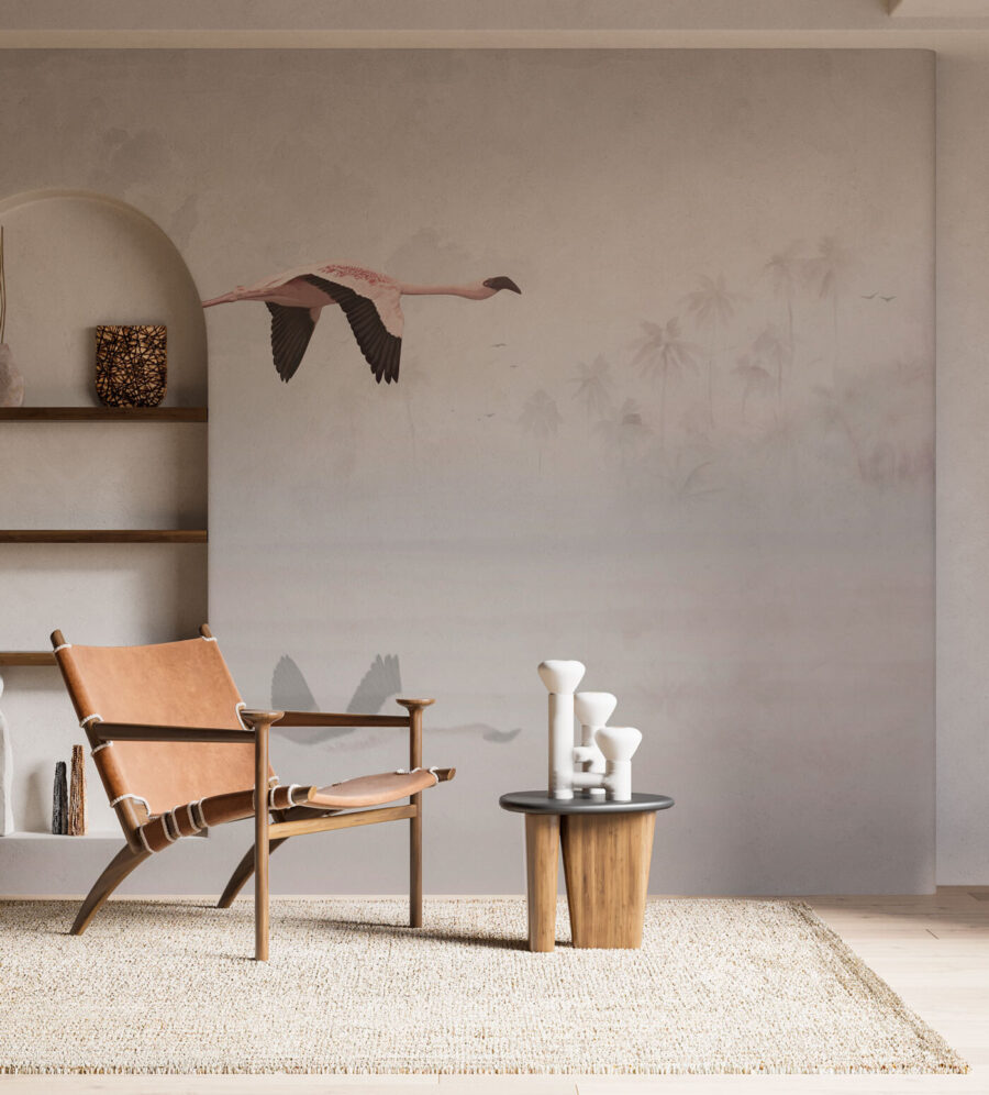 Wall murals A group of flamingos flying over water - Image 3