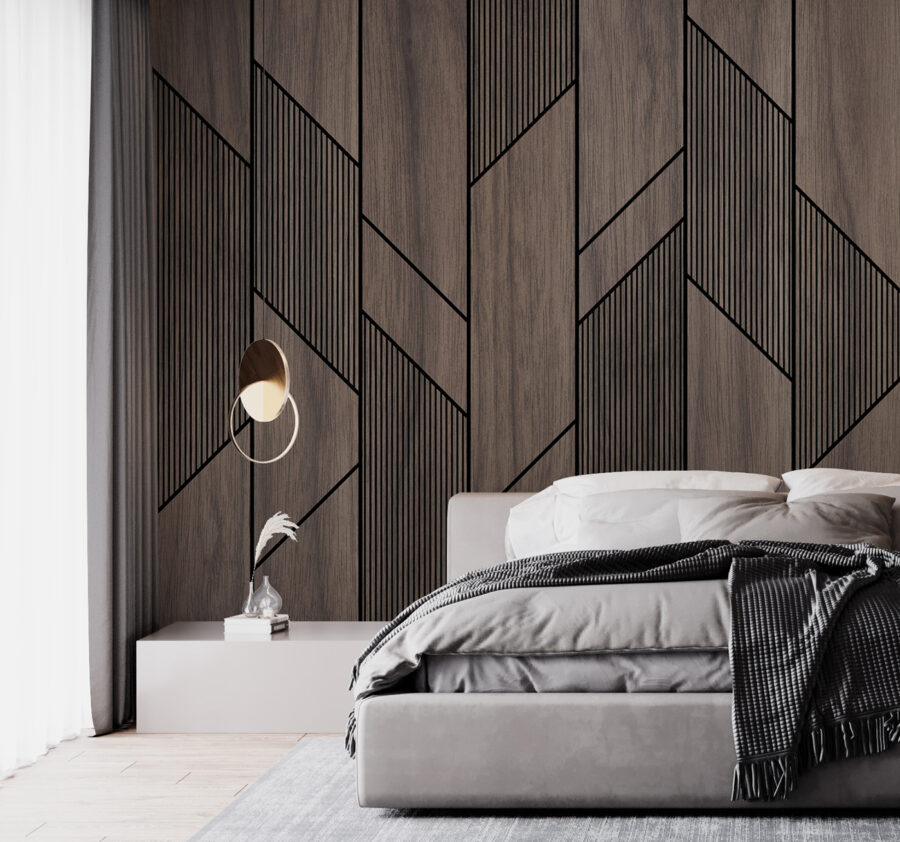 Wall murals A wood paneling with black lines - Image 2