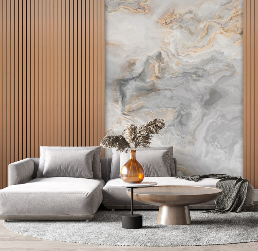 A marble and wood paneling