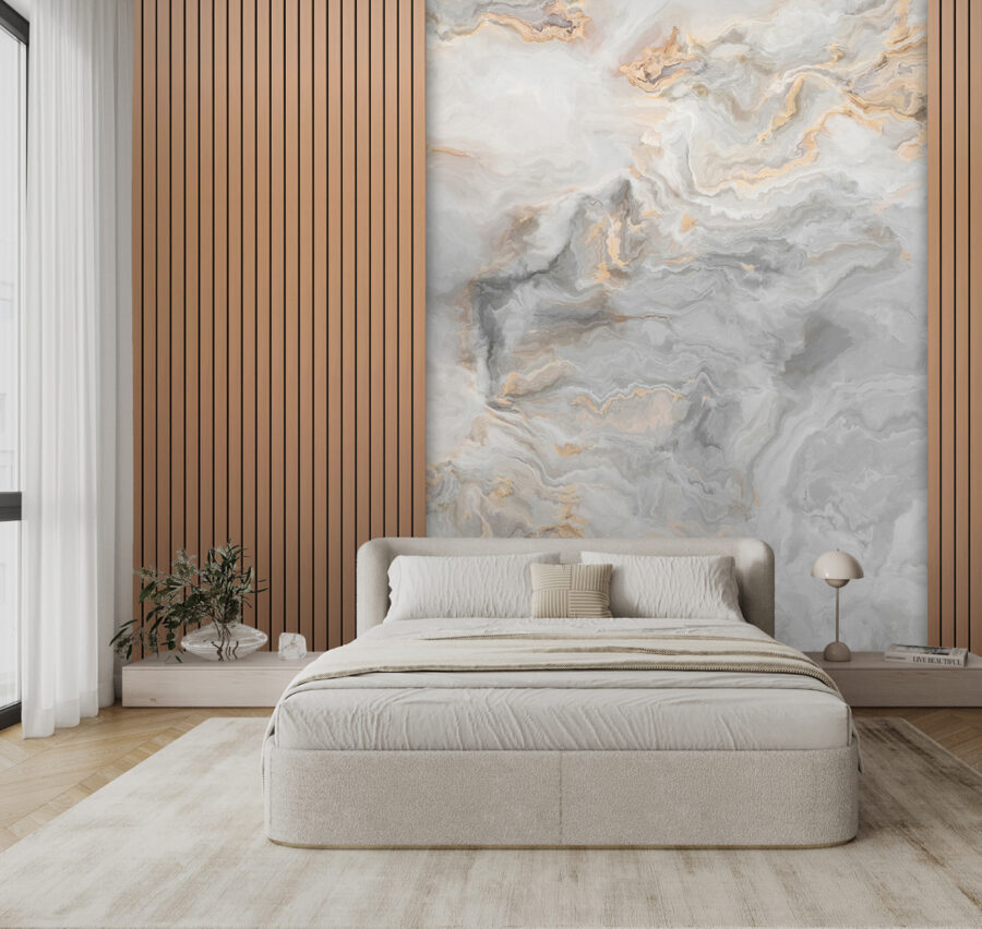 A marble and wood paneling