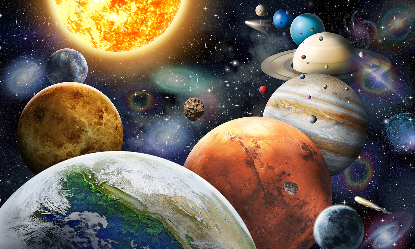 Planets and stars in space Planets and stars in space