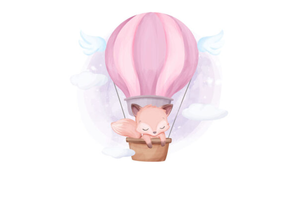 A cartoon fox in a hot air balloon A cartoon fox in a hot air balloon