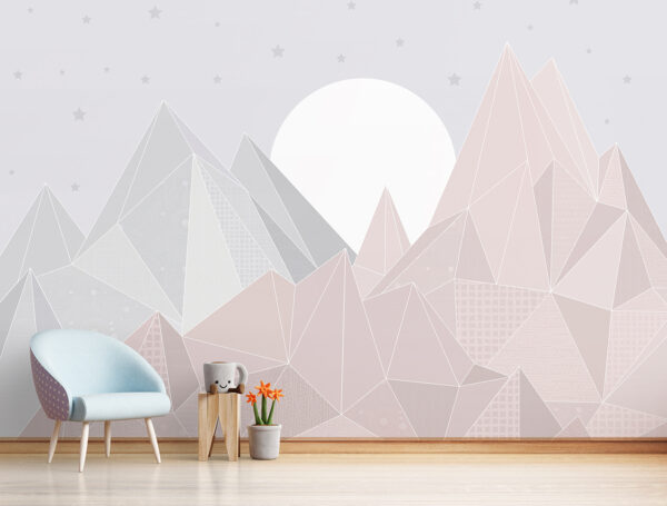 A mountain range with a moon A mountain range with a moon