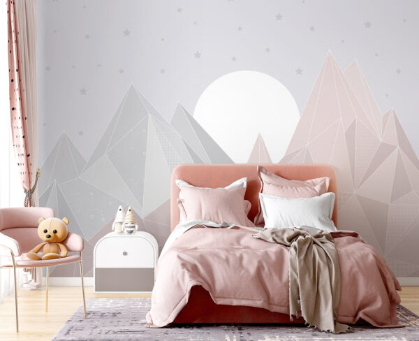 A mountain range with a moon A mountain range with a moon