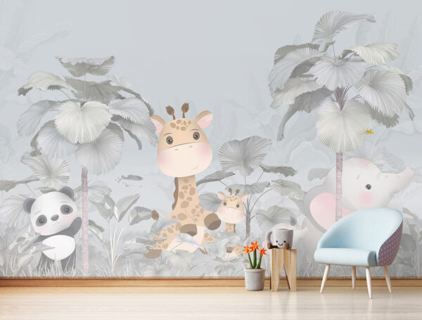 A giraffe and elephant in a forest Wall murals A giraffe and elephant in a forest