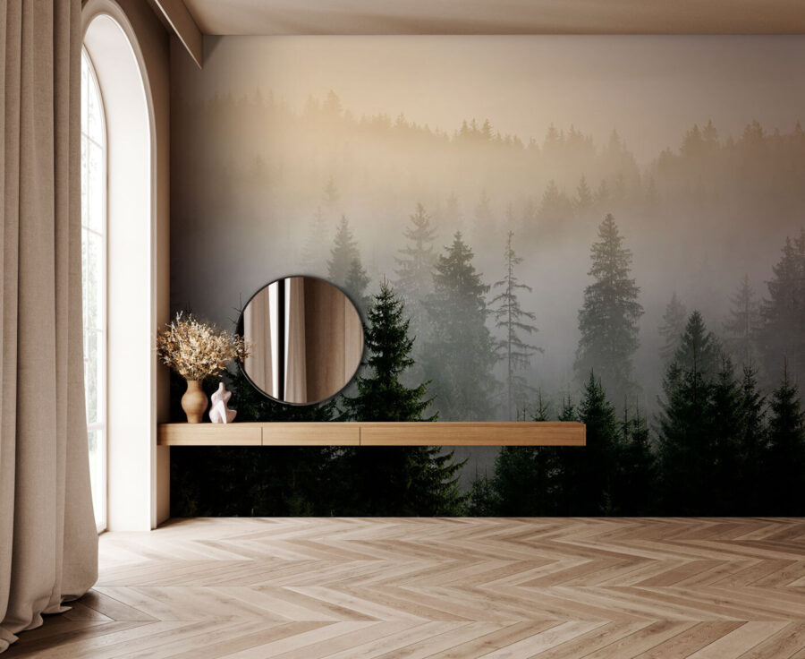 Wall murals Foggy forest with trees - Image 2