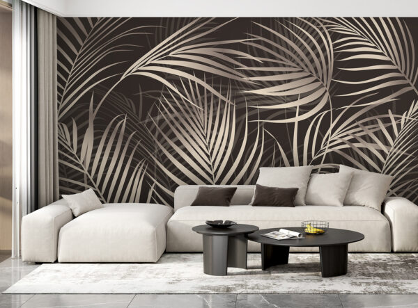 Elegant palm leaves on a dark backdrop. Elegant palm leaves on a dark backdrop.