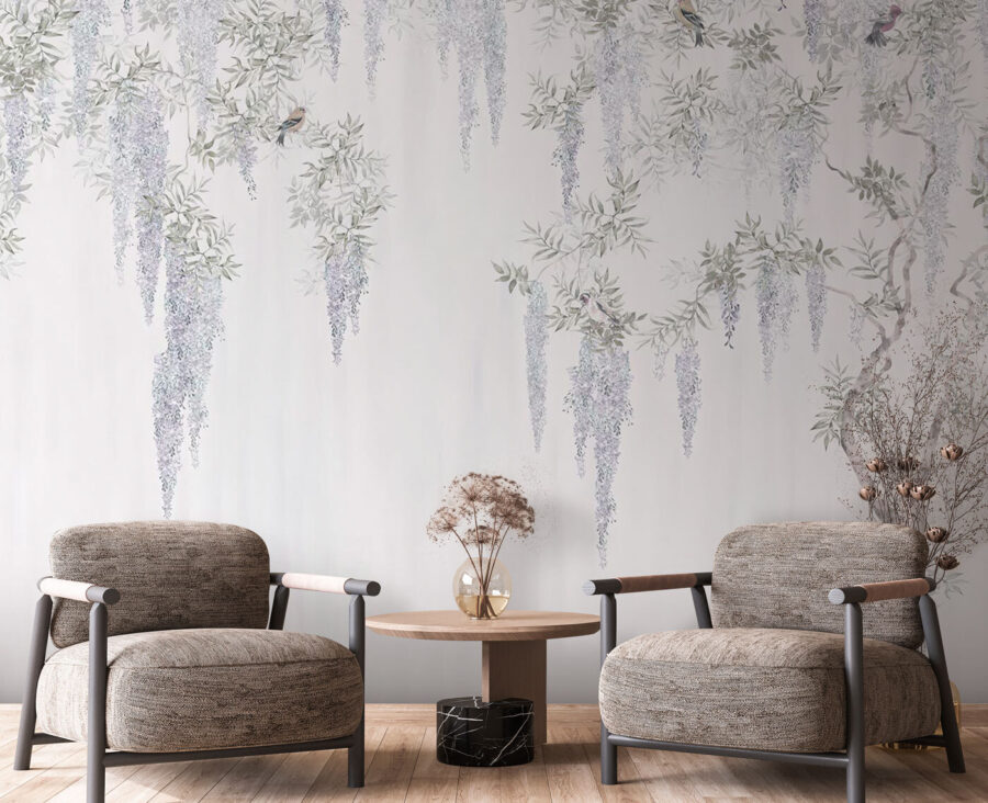 Wallpaper with flowers and birds Wallpaper with flowers and birds