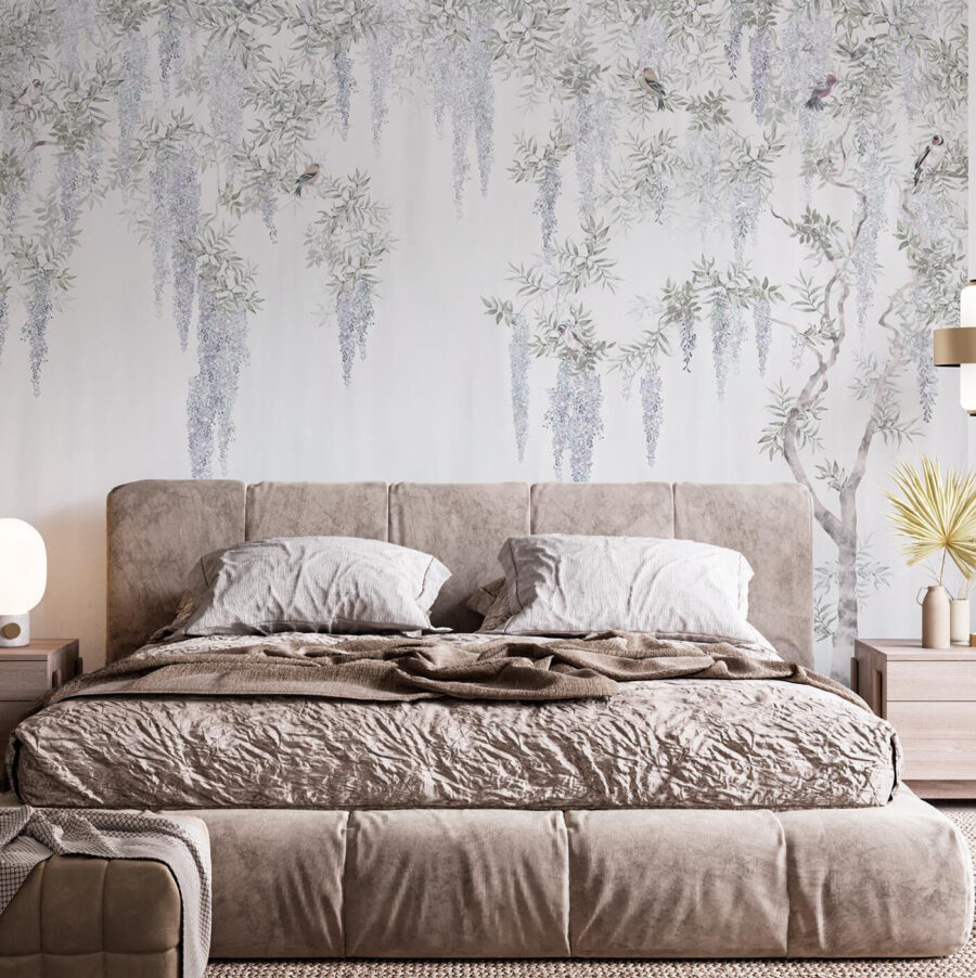 Wallpaper with flowers and birds Wallpaper with flowers and birds