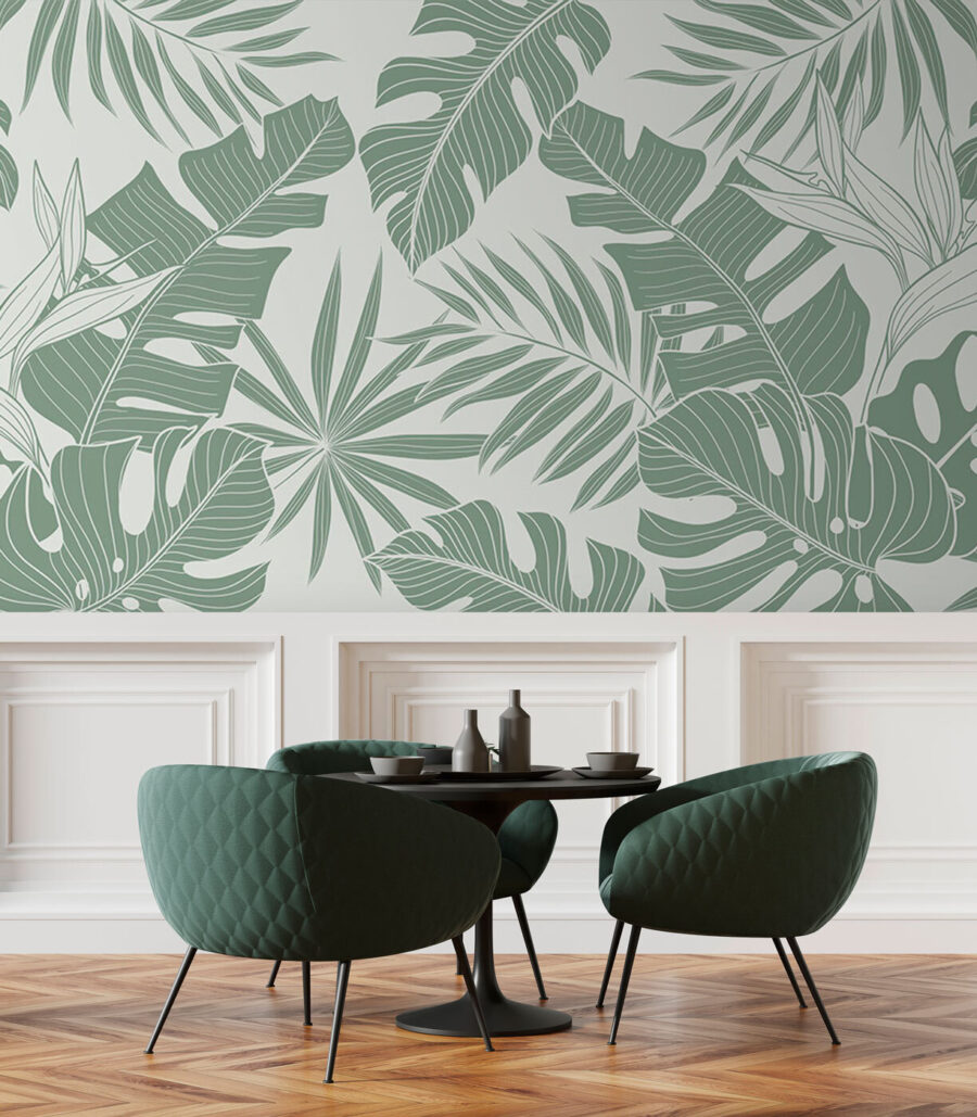 Pattern of leaves on a white background
