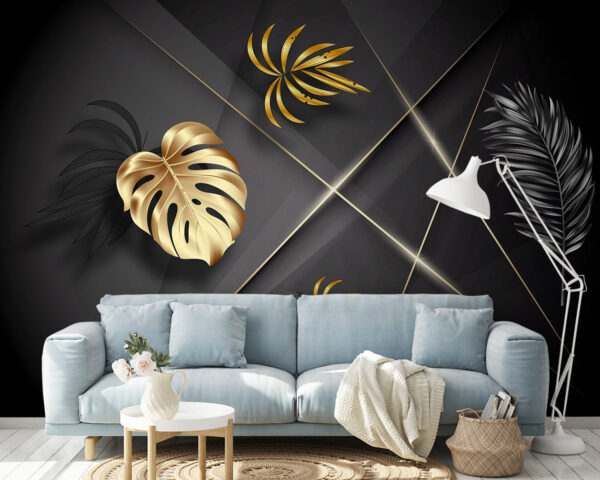 Elegant metallic leaves on dark backdrop. Elegant metallic leaves on dark backdrop.