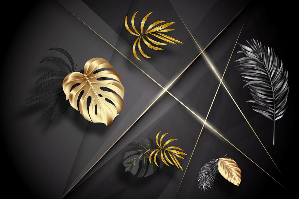 Elegant metallic leaves on dark backdrop. Elegant metallic leaves on dark backdrop.