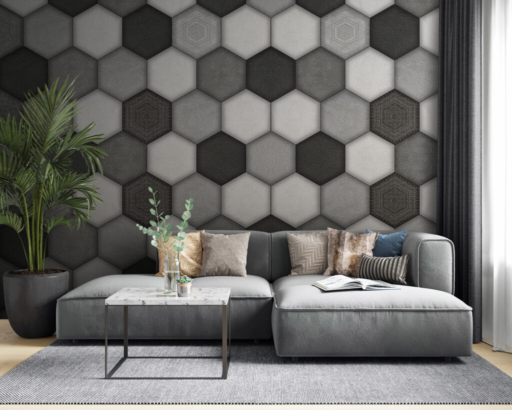 Geometric hexagonal pattern in grayscale Geometric hexagonal pattern in grayscale