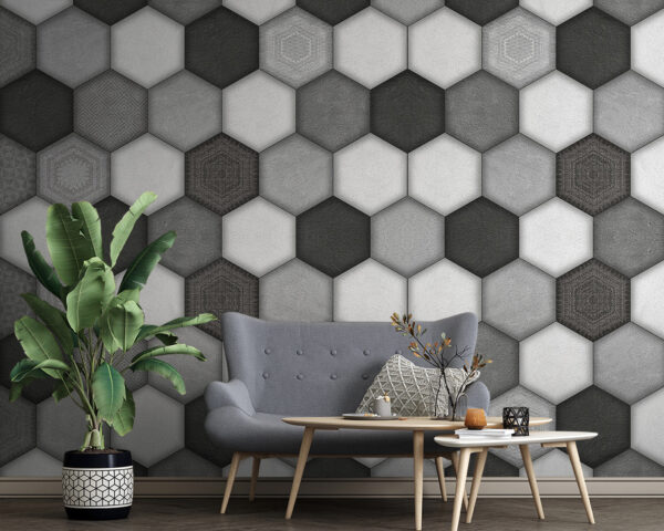 Geometric hexagonal pattern in grayscale. Geometric hexagonal pattern in grayscale.
