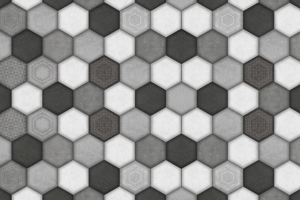 Geometric hexagonal pattern in grayscale. Geometric hexagonal pattern in grayscale.