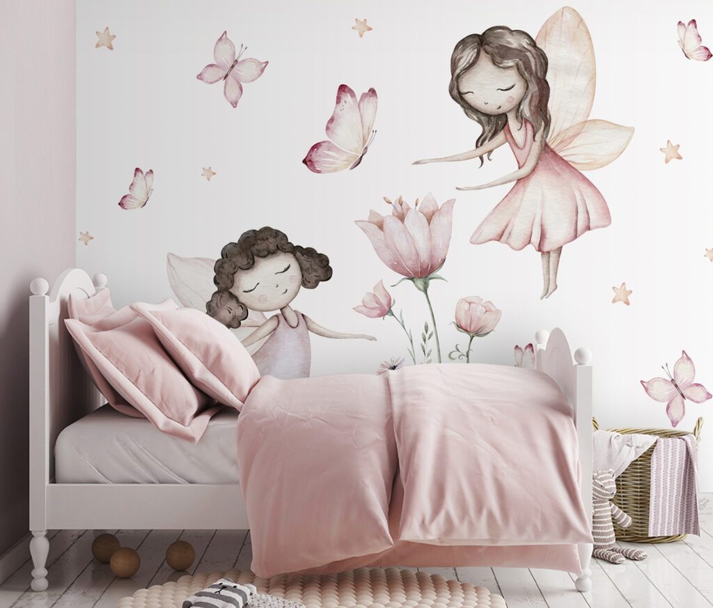 Group of fairies with butterflies and flowers