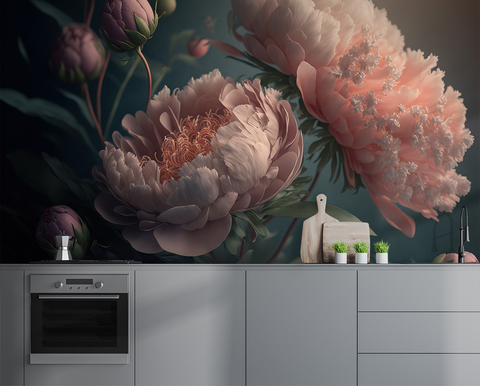 Delicate peonies in soft colors.