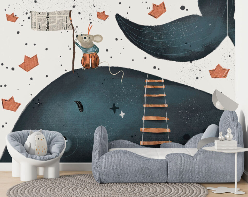 Mouse holding a flag on a whale