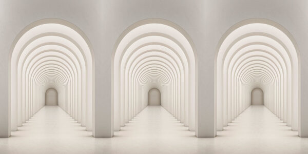 White hallway with arched windows White hallway with arched windows