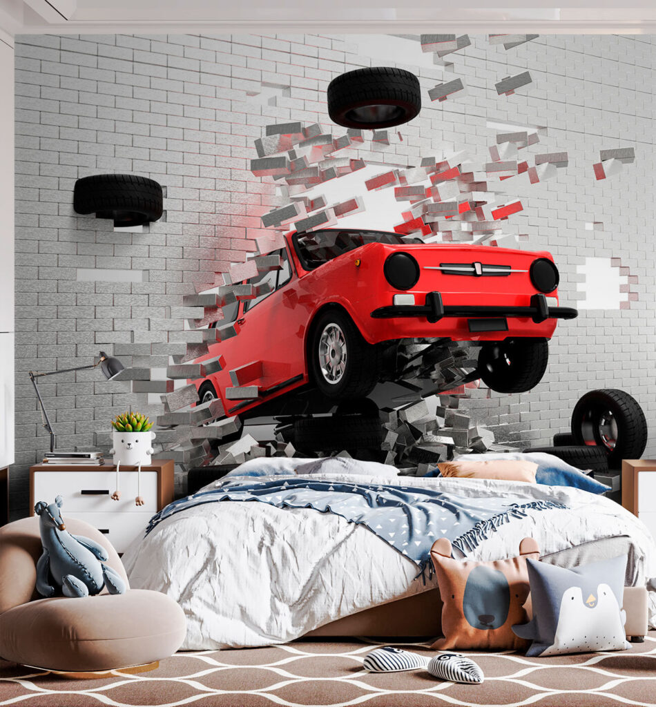 Car crashing through a wall
