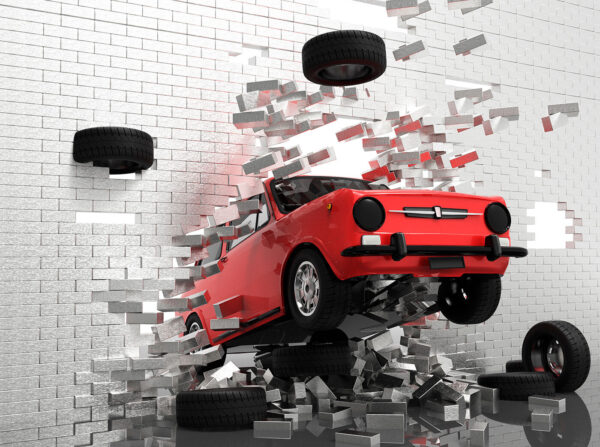 Car crashing through a wall Car crashing through a wall