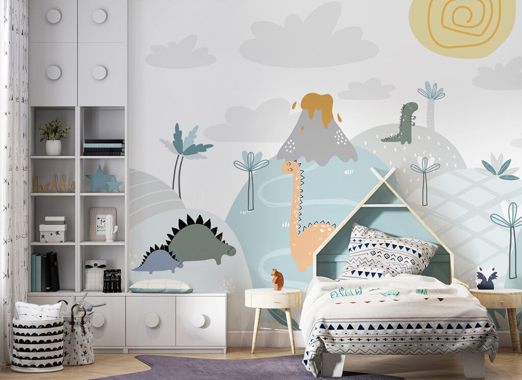 Cartoon of dinosaurs on a hill