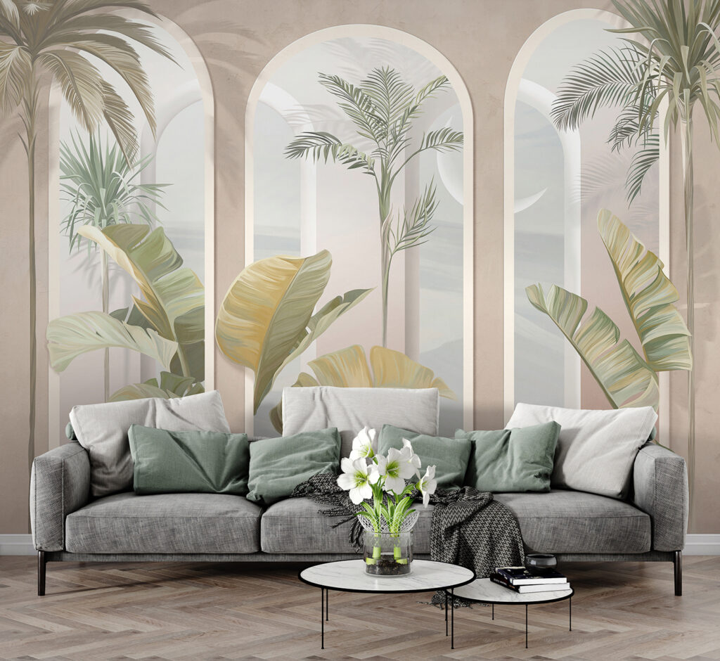 Wall mural of a room with palm trees u96402pig3 1024x940 - Wall mural of a room with palm trees