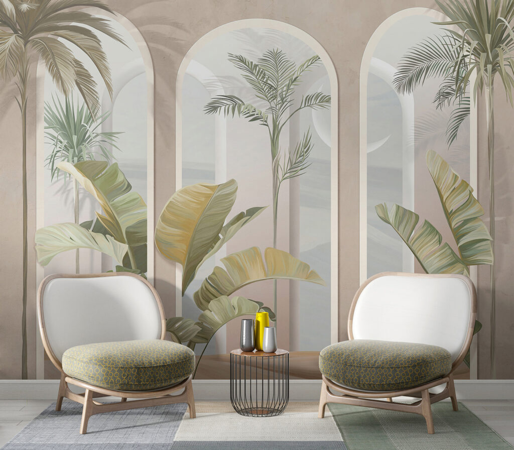Wall mural of a room with palm trees u96402pig2 1024x896 - Wall mural of a room with palm trees