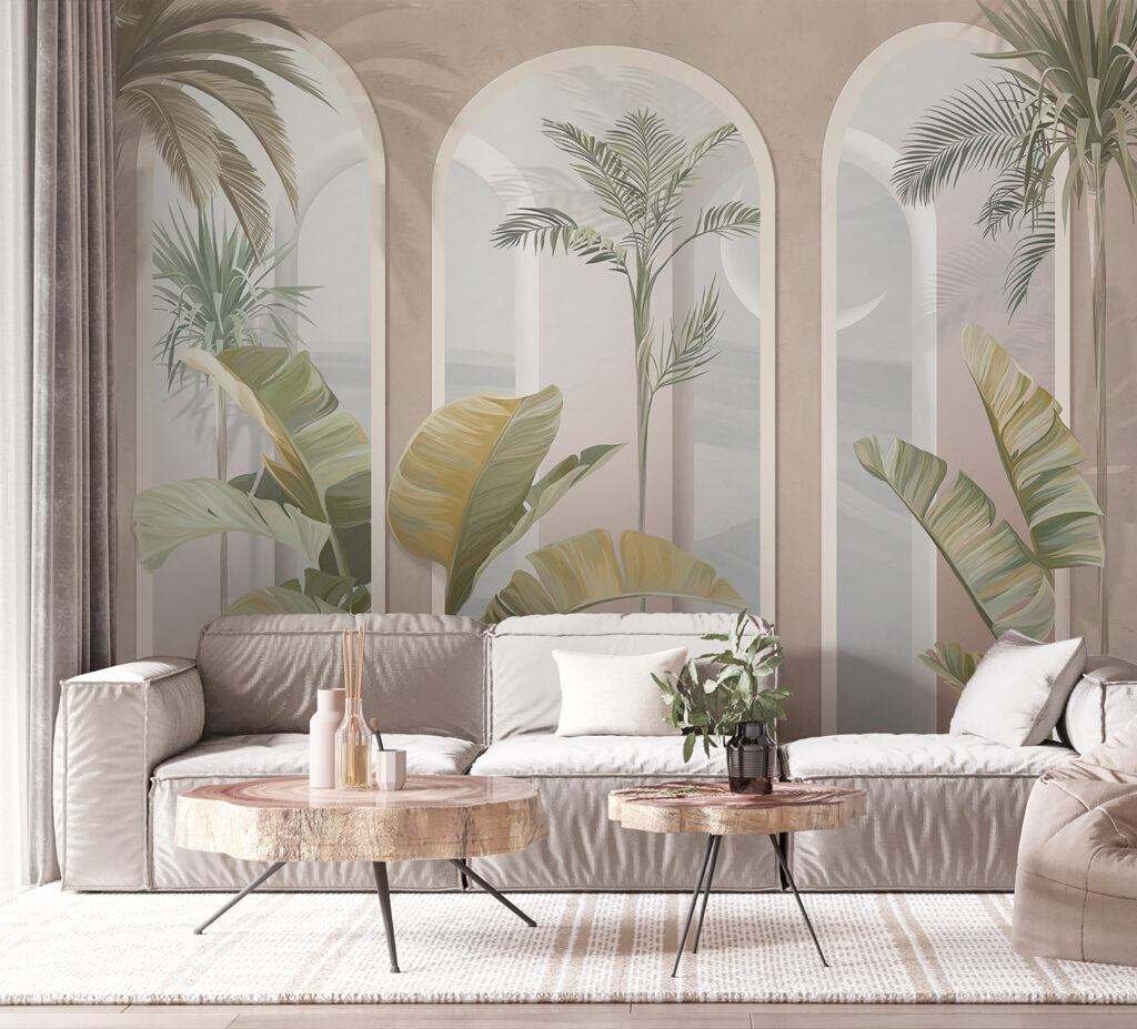 Wall mural of a room with palm trees u96402pig1 1024x927 - Wall mural of a room with palm trees