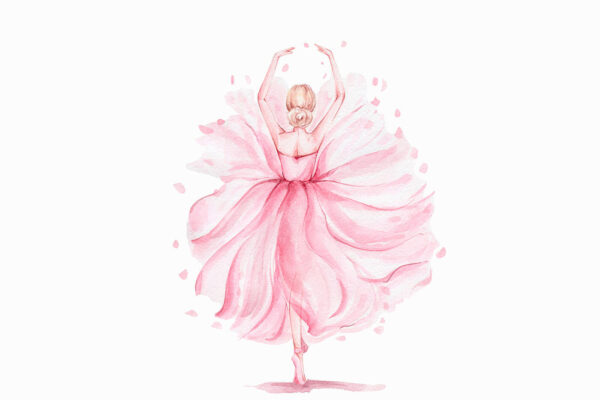 Watercolor of a woman in a pink dress Watercolor of a woman in a pink dress