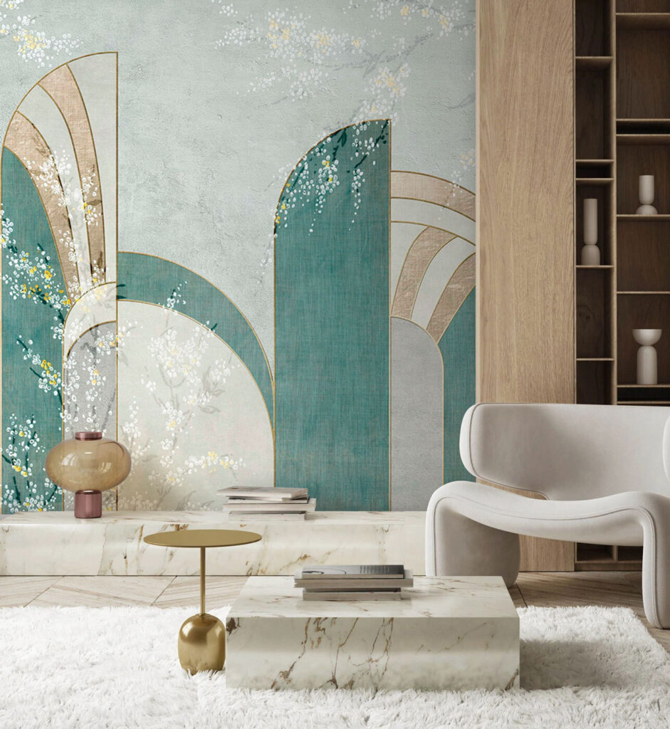 Wallpaper with flowers and archs