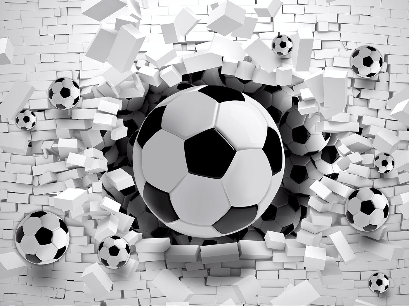 Football ball breaking through a brick wall Football ball breaking through a brick wall