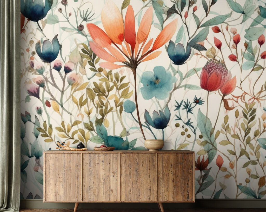 Colorful flowers and leaves