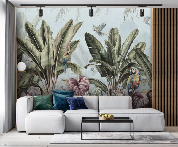 Wallpaper with tropical plants and birds u96259pig51 600x498 - Wallpaper with tropical plants and birds - tegory