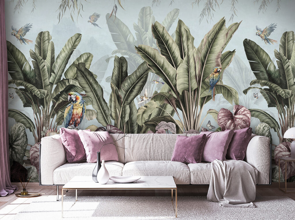 u96259pig38 1024x764 - Wallpaper with tropical plants and birds - tegory