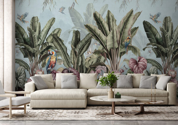 Wallpaper with tropical plants and birds u96259pig2 600x420 - Wallpaper with tropical plants and birds - tegory