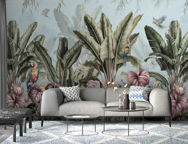 Wallpaper with tropical plants and birds u96259pig1 600x462 - Wallpaper with tropical plants and birds - tegory