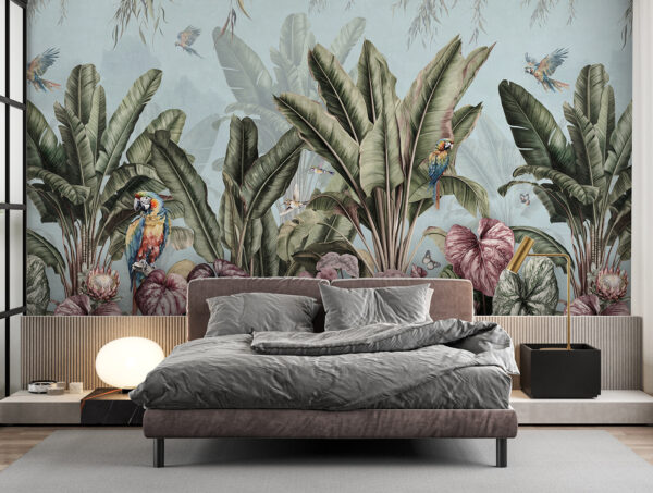 Wallpaper with tropical plants and birds u96259pib1 600x453 - Wallpaper with tropical plants and birds - tegory