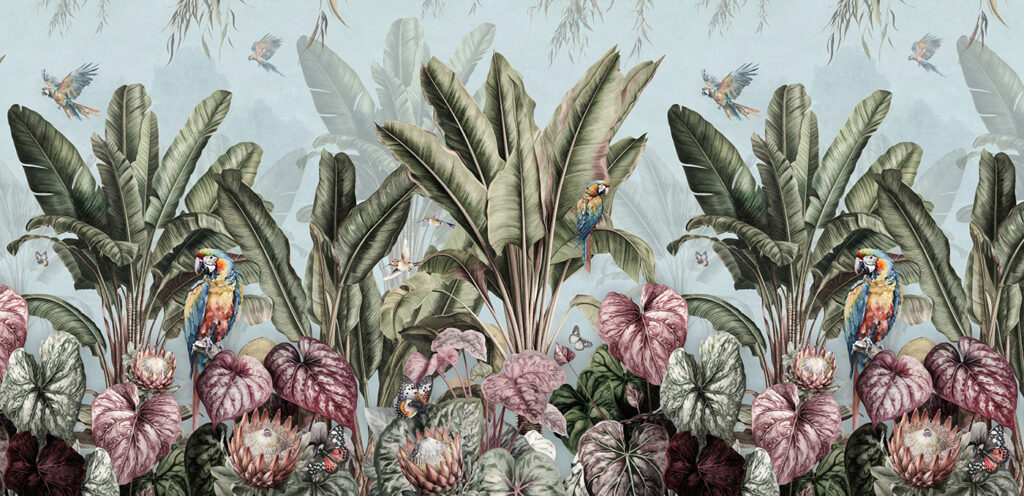 Wallpaper with tropical plants and birds u96259p 1024x496 - Wallpaper with tropical plants and birds - tegory