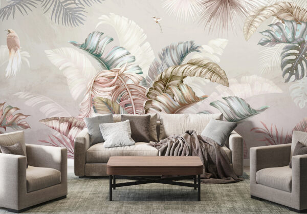 Tropical foliage with delicate birds. Tropical foliage with delicate birds.