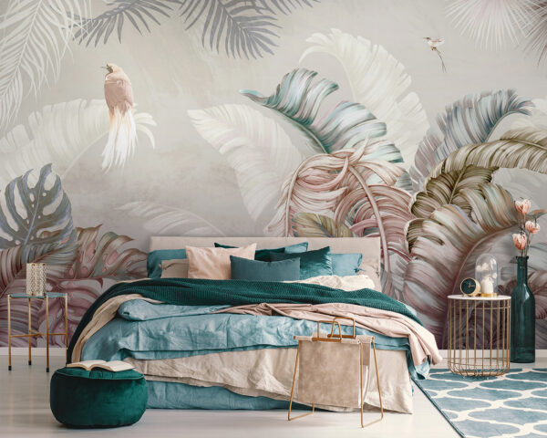 Tropical foliage with delicate birds. Tropical foliage with delicate birds.