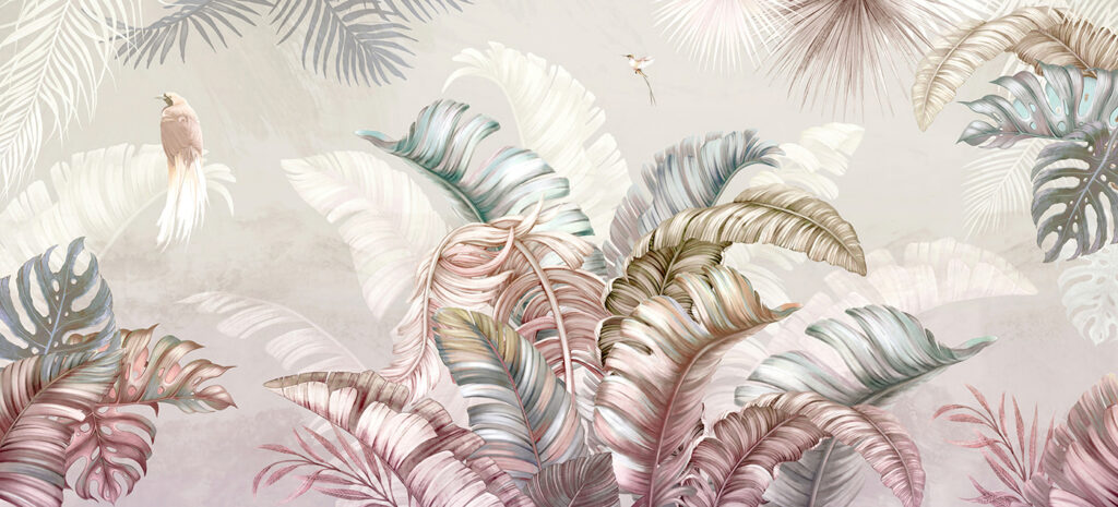 Tropical foliage with delicate birds. Tropical foliage with delicate birds.